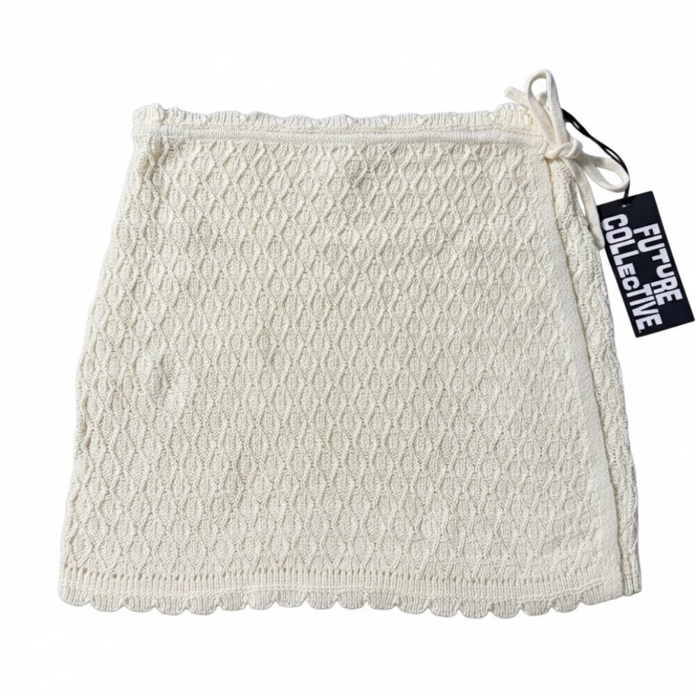 Future Collective Women's Sweater Wrap Mini Skirt High-Rise Cream Small NWT